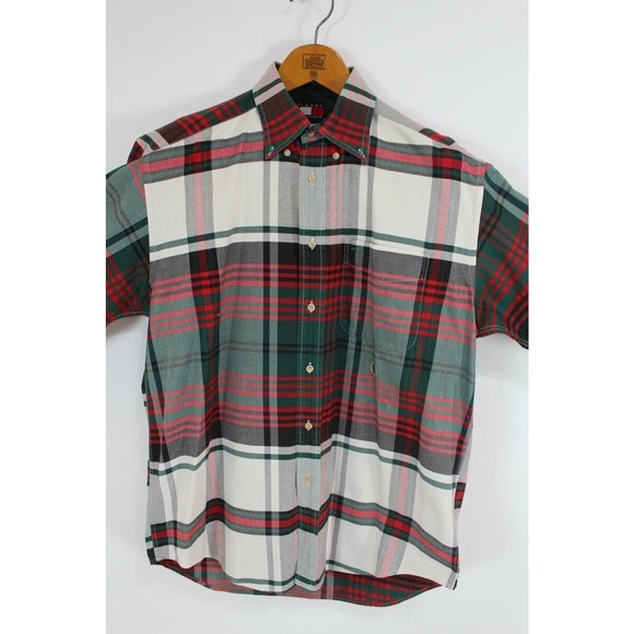 Tommy Hilfiger Long sleeve button down Shirt Red Green Plaid Mens M 100% Cotton - Picture 1 of 5